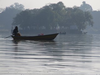Boat on lake in Nepal